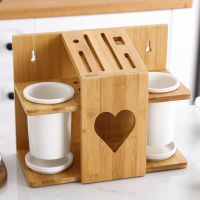 Ceramic Chopstick Holder Bamboo Wood Knife Holder Storage Rack Household Kitchen Supplies Knives Knife Holder Storage ShelfTH