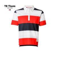 Thom Browne เสื้อโปโลชายแขนลำลองขาสั้นอเมริกัน,ลายทางสีขาวและน้ำเงินลายขวางเสื้อยืดแฟชั่นเสื้อโปโลแบบออริจินอล2023