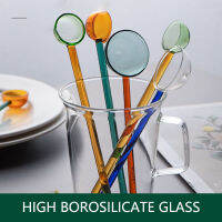 【2023】Colored Transparent Glass Spoon Long Handle Heat-resistant Cute Spoon Dessert Ice Cream Coffee Small Spoon Kitchen Accessories ！