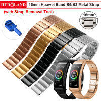 16mm สายโลหะพร้อมเครื่องมือกำจัดสายรัดสำหรับ Huawei Band B6สายรัดข้อมือสแตนเลสสำหรับ Huawei Band B3