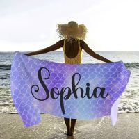 Custom Name Diy Fish Scales Beach Towel Personalised Bath Towels for Kids/adult Microfiber Quick Dry Sand Free Pool Towels Towels