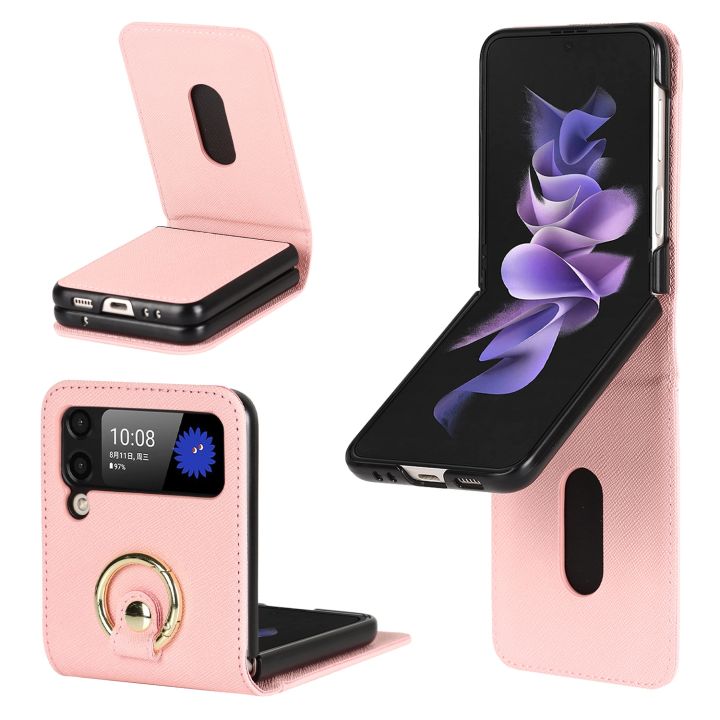 enjoy-electronic-cards-holder-case-with-ring-lanyard-luxury-pu-leather-cover-for-samsung-galaxy-z-flip-3-5g-kickstand-phone-cases-flip4-fundas