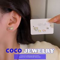 COCOJEWELRY ชุดต่างหูเม็ดกลม S925ต่างหูเงินสีฝันสไตล์เกาหลีสำหรับผู้หญิง