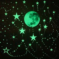 ZZOOI Green/Blue Luminous Moon Stars Wall Stickers Sets for Kids Room Glow In The Dark Home Decor DIY Glow At Night Bedroom Decoration