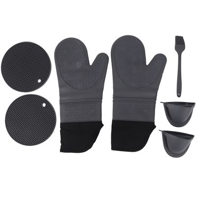 Extra Long Oven Mitts and Pot Holders Sets, 15 Inches Heat Resistant Silicone Oven Mitts with Mini Oven Gloves