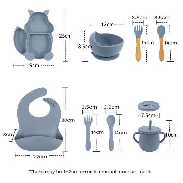 จานซิลิโคนฟู้ดเกรดสำหรับเด็กทารกช้อนฝึกแก้วน้ำแบบไม่มี-bpa-ผ้ากันเปื้อนเด็กแบบกันน้ำชุดให้นมบุตรปราศจากสาร-bpa