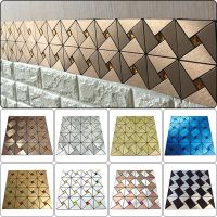 3pcs Mosaic Metal Aluminum Plastic Panel Wall Sticker Self-adhesive Gold Abstract Waterproof Kitchen Bathroom Tiles Wall Decors Adhesives  Tape