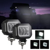 AutoAccessories 2 PCS Car 4 inch Square Spotlight Work Light with Angel Eyes (White Light)