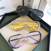 [COD] and one-piece sunglasses womens big frame square printing personality internet celebrity transparent anti-blue light men