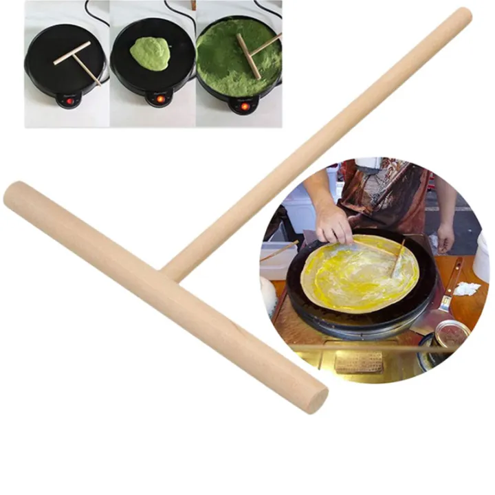 Practical T Shape Crepe Maker Pancake Batter Spreader Stick Wooden DIY