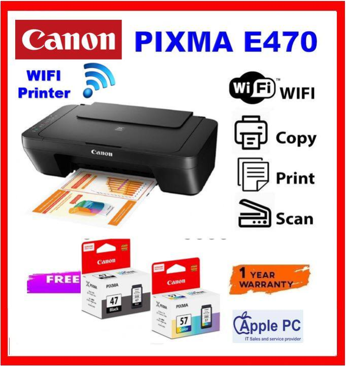 Canon E470 WIFI A4 AIO Printer PRINT SCAN COPY DESKJET COLOR PRINTER E