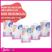 Set 2 núm ty vú Pigeon Plus cổ rộng silicon siêu mềm size S, M, L, LL