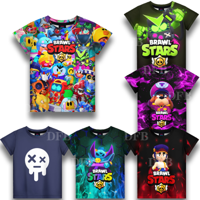 Brawl Stars เสื้อยืดแขนสั้นสำหรับเด็กผู้ชาย,เสื้อยืดฉบับภาษาเกาหลีแฟชั่นและหล่อสวมใส่สบายระบายอากาศได้ดีแห้งเร็วแขนสั้น