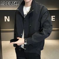 TIDE BEAR เสื้อแจ็คเก็ตแขนยาวเสื้อโค้ทลำลองสำหรับผู้ชาย,เสื้อแจ็คเก็ตสินค้าคอตั้งทรงหลวมเสื้อโค๊ตคู่รักอินเทรนด์