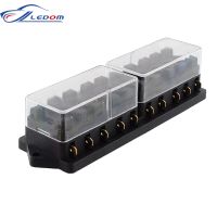 【DT】hot！ Circuit 10 Way Fuse Plastic Cover 12V/24V Car Block Holder with 10Pcs 10A-40A Fuses for