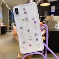 [Chaoke digital branch] ดอกไม้แห้งที่แท้จริงเคสสายคาดที่คล้องสายโซ่สำหรับ iPhone 14 13 11 12 Pro Max Mini 8 7 6S Plus Xr X Xs Max SE ฝาครอบ2020