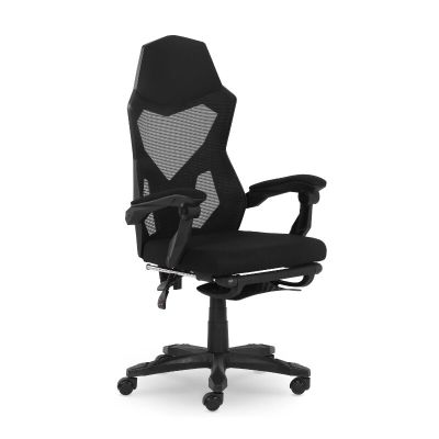 เก้าอี้สำนักงานเกมเมอร์เกียร์กับที่พักขาที่ยืดได้เบาะผ้าสีดำ