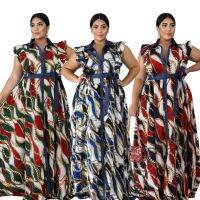 [COD] 6133 new digital printing chain hot large swing tie long plus size womens dress popularity