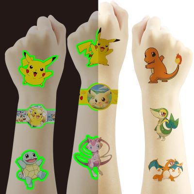✖ↂ Pokemon Anime Character Pikachu Bulbasaurboy Party Supplies Luminous Temporary Tattoo Stickers Decorate Cartoon Kids Stickers