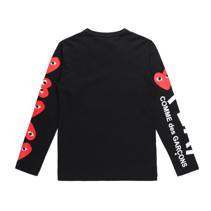 comme-des-garcons-cdg-play-เสื้อยืดลําลองสําหรับผู้ชายผู้หญิงผ้าฝ้ายแขนยาวทรงสลิม