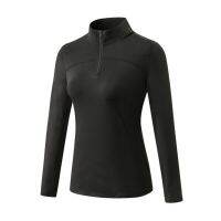 、‘】【； New Womens Plush Top High Elastic With Fleece Ladies Fashion Sports Long Sleeves Running Training Standing Collar