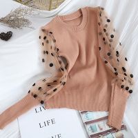 Women Polka Dot Sheer See-through Long Puff Sleeve Tops Blouse Baju Wanita Ready Stock New