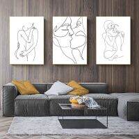 สไตล์นอร์ดิกโปสเตอร์กาแฟ Sensual Line Art ภาพวาดผ้าใบคู่ Kissing Intimate บทคัดย่อภาพผนังพิมพ์ Room Decor ของขวัญ New