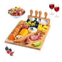 House Unique Bamboo Cheese Board and Knife Set - Charcuterie Boards Set &amp; Cheese Platter with Slide-Out Cutlery Drawer - Serving Tray for Crackers, Meat, and Wine