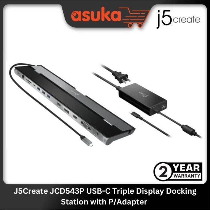 J5Create JCD543P USBC Triple Display Docking Station with P/Adapter (2