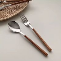 High-end ins Knife Fork and Spoon Three-piece Steak Western Tableware Retro Dessert Imitation Wooden Stainless Steel Japanese Set