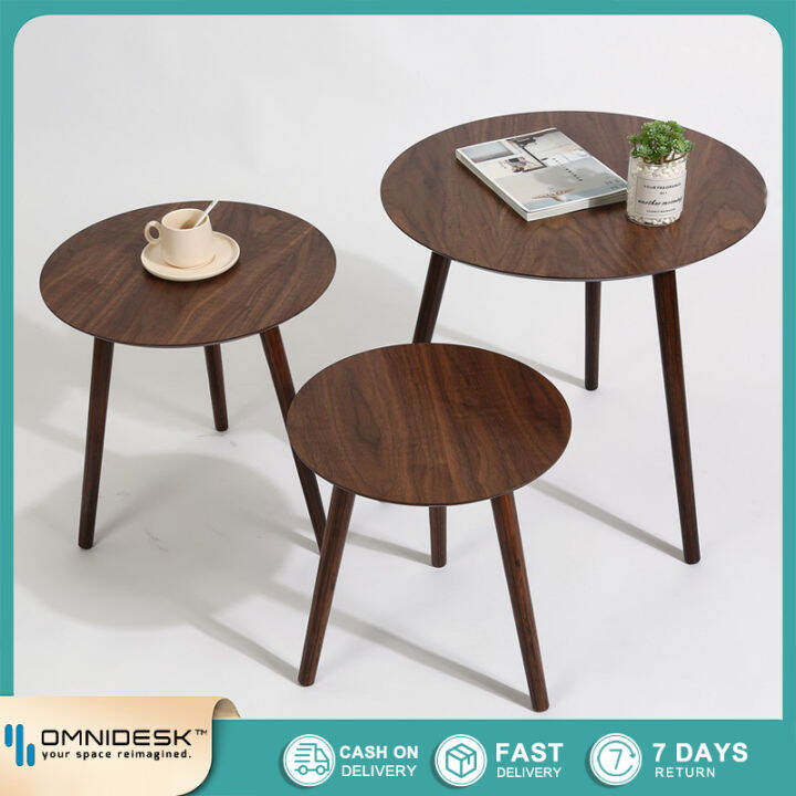 Nordic black walnut round table balcony casual and minimalist coffee