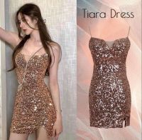 D014 Mini Spaghetti Sequined Dress มินิเดรสเลื่อมทอง