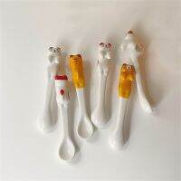 4pcs Ceramic Coffee Spoons Small Seasoning Spoons Short Small White Spoons Serving Utensils