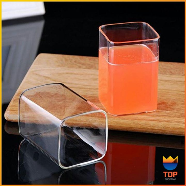 top-แก้วนมทรงสี่เหลี่ยมทนความร้อน-ใส่เย็นได้-สปอตสินค้า-ทนความร้อนและเย็น-square-transparent-glass