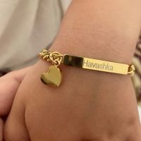 Custom Baby Name Bracelet Long Bar Engraved Name Heart Cuban Chain Bracelets For Women Pulseras Personalized Gifts