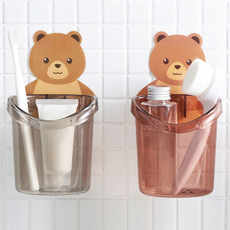Teddy Bear Dinding Dipasang Pemegang Berus Gigi Cawan Percuma Punch Rak Penyimpanan Rak Bilik Mandi Penganjur Bekalan Aksesori Bilik Mandi