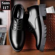 Giày tăng chiều cao nam 10cm Sans117 da bò thật giầy tây độn đế 8cm công