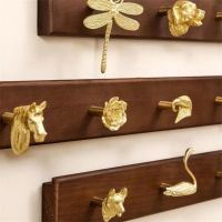 ☬✶❄ New Wall Mount Row Hook Brass Animals Combination Towel Hook For Bathroom Clothes Coat Hooks Gold Living Kitchen Accessories