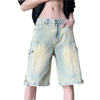 Summer High Street Vibe Jeans Fashion Retro Street Sewn Zipper Denim Shorts Street Hip Hop Mens Straight White Pants