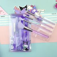 4Pcs/set Cartoon Cute Kawaii Sanrioed Kuromi Birthday Series Makeup Brush Set Storage Bag Eye Shadow Powder Blusher Brush