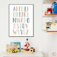 ●⊕ ABC ตัวเลขตัวอักษรโปสเตอร์เนอสเซอรี่การศึกษา Wall Art ผ้าใบพิมพ์เด็กตกแต่งห้องภาพ Unframed