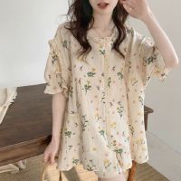 ❄ Summer Pajamas Set for Women Ins Korean Princess Style Short Sleeve Blouse and Shorts Sleepwear Sweet Girl Home Clothes