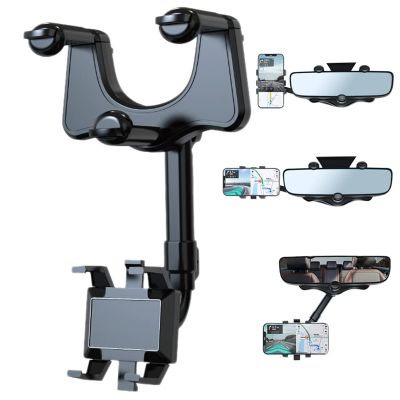 360° Car Rearview Mirror Phone Holder for Car Mount Phone and GPS Holder Support Rotating Adjustable Telescopic Phone Stand Car Mounts