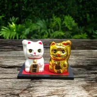สินค้าใหม่ Lucky Cat แมวกวักญี่ปุ่น แมวกวักนำโชค แมวกวัก ขนาดเล็ก 5cm เซ็ท 2 ตัว แมวกวักเงินกวักทอง