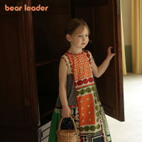 Bear Leader 2023เสื้อแขนกุดสำหรับเด็กผู้หญิงสไตล์ชาติพันธุ์ฤดูร้อนใหม่ชุดเดรสเสื้อกั๊กลายทางแขนกุดลายจุดอายุ3-9ปี