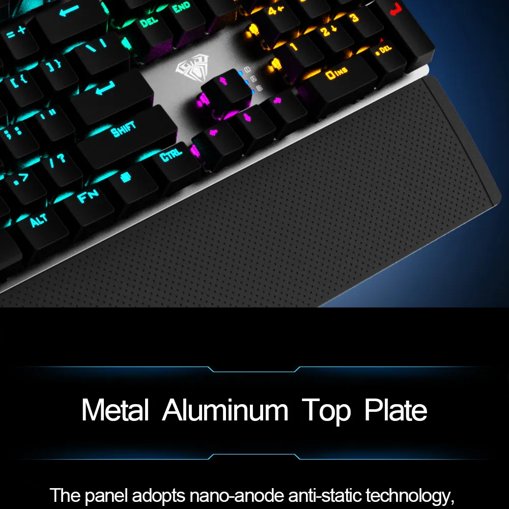 AULA F2088/F2058 Mechanical Gaming Keyboard Detachable wrist rest  Multimedia Knob, 104 Keys Anti-ghosting Marco Programming metal panel LED  Backlit keyboard for PC Gamer (Punk keycap) 