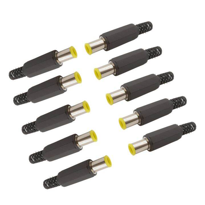 2-5-10pcs-6-5mm-x-4-4mm-dc-power-plug-with-1-3mm-pin-connector-adapter-yellow-head-6-5-4-4-male-welding-audio-diy-parts-wires-leads-adapters