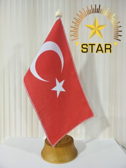 Turkey Table Desk Flag & Wooden Base 9" x 6" 