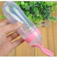 New Baby Toddler Squeeze Feeder Silicone Spoon Bottle Feeding Dispensing Spoons BPA Free Baby Utensils Rice Cereal Feeding Spoon Bowl Fork Spoon Sets