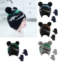 Dinosaur Printed Wool Yarn Baby Warm Glove Winter Set Hat Girl Boy Beanie Lovely G99C  by Hs2023